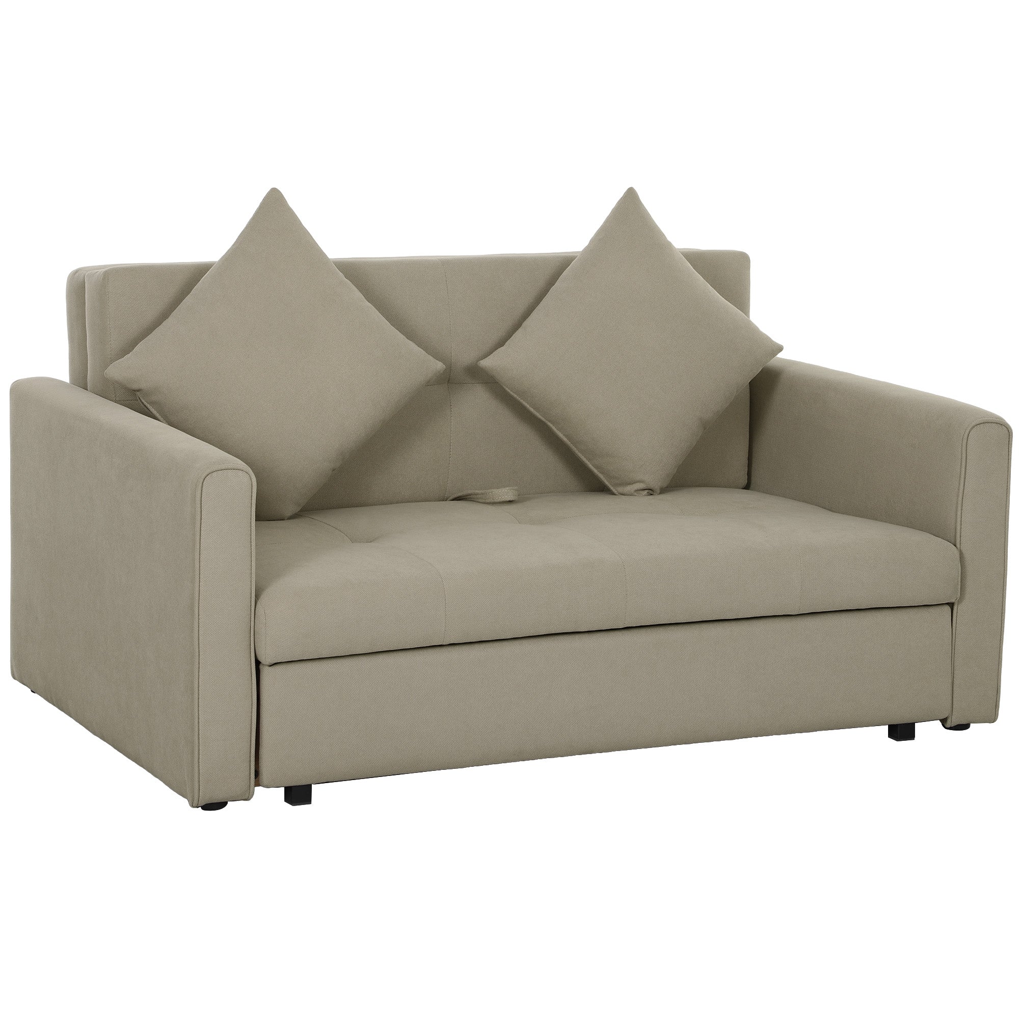HOMCOM 2 Seater Sofa Bed, Convertible Bed Settee, Modern Velvet Loveseat Sofa Couch with 2 Cushions, Hidden Storage for Living Room, Guest Room, Light Brown